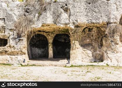Ancient ruins of Greek Theater in Syracuse, Sicily, Italy