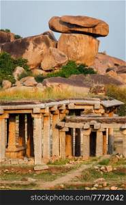 Ancient ruins of H&i on sunset. H&i, Karnataka, India. Ruins in H&i on sunset