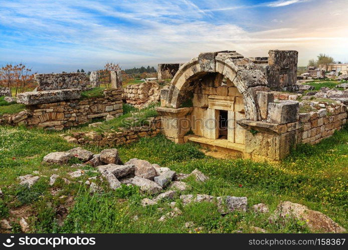 Ancient ruins of Hierapolis near Pamukkale in Turkey. Ruins of ancient city, Hierapolis near Pamukkale, Turkey