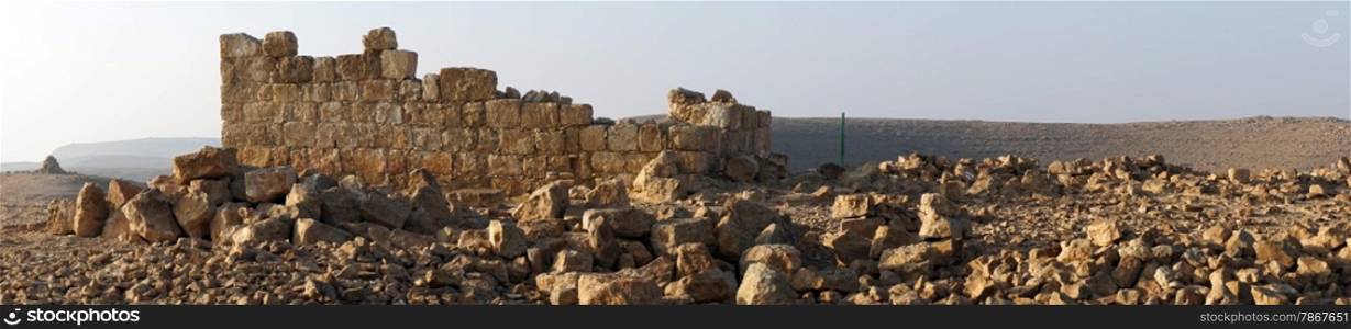 Ancient ruins on the hill in Negev desert, Israel