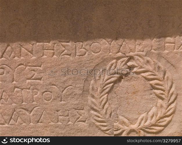 Ancient scripture at Ephesus in Kusadasi Turkey