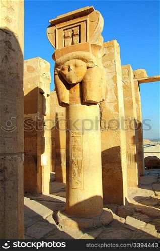ancient sculpture in temple of Hatshepsut at Luxor Egypt