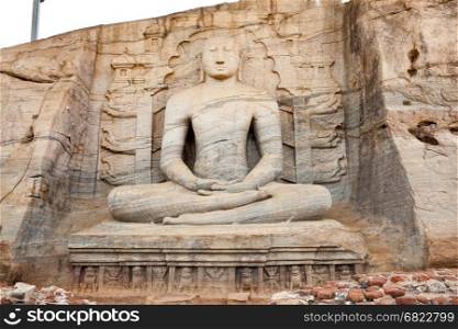 Ancient Seated Buddha Statue in Gal Vihara, Polonnaruwa, Sri lanka