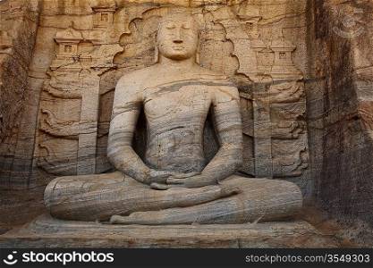 Ancient sitting Buddha image, Gal Vihara, Polonnaruwa, Sri Lanka