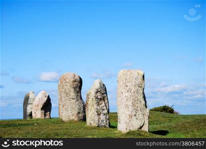 Ancient standing stones at the swedish island oland.