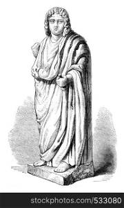 Ancient statue preserved in the Library of the city of Auch, vintage engraved illustration. Magasin Pittoresque 1852.