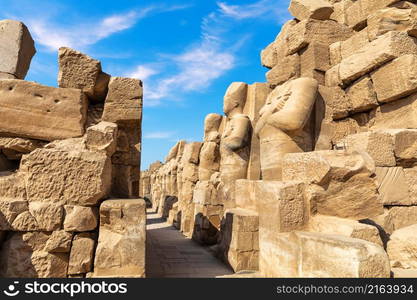 Ancient statues of The Precinct of Amun-Re in Karnak Temple Complex, Luxor, Egypt.