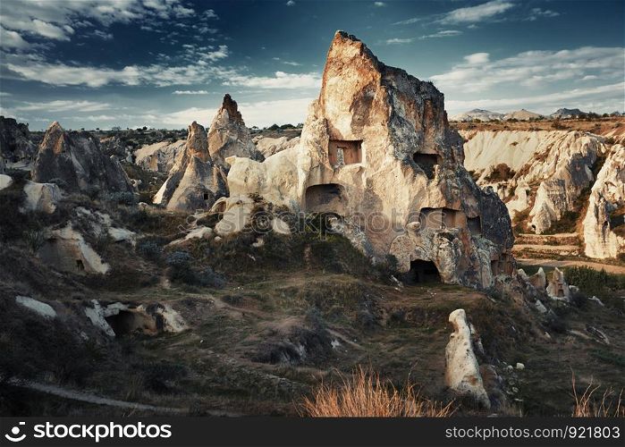 Ancient stone houses of Cappadocia, Turkey