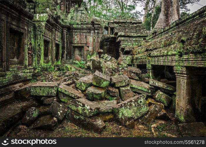 Ancient stone ruins of Ta Prohm temple, Angkor, Cambodia