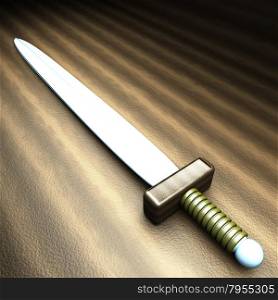 Ancient sword over wooden table, 3d render, square image