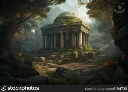 Ancient temple forest. Architecture famous. Generate Ai. Ancient temple forest. Generate Ai