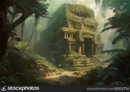 Ancient temple ruins. Jungle stone. Generate Ai. Ancient temple ruins. Generate Ai