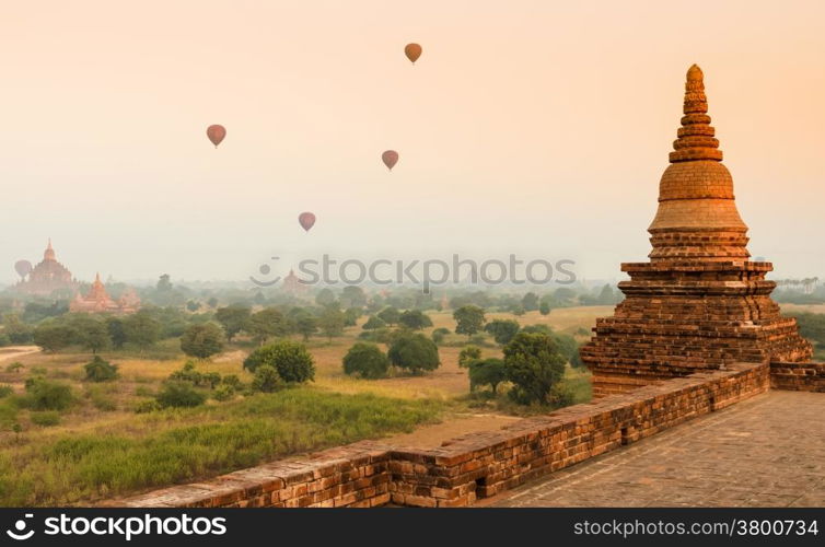 Ancient temples in Bagan at sunrise, Myanmar