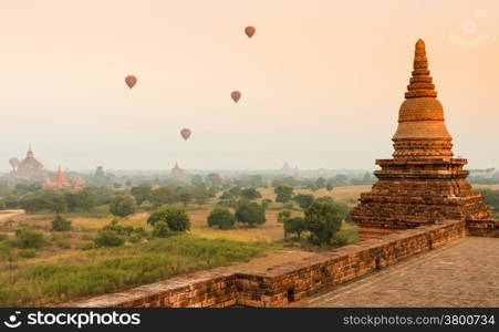 Ancient temples in Bagan at sunrise, Myanmar