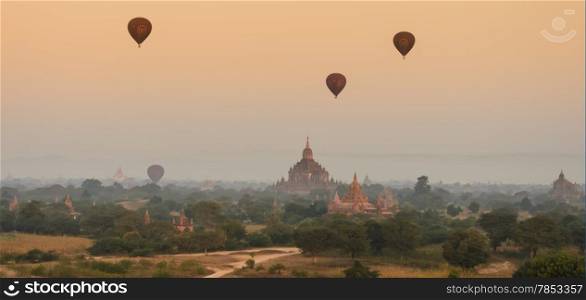 Ancient temples in Bagan at sunrise, Myanmar
