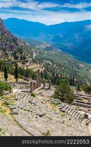 Ancient theater in Delphi, Greece in a summer day