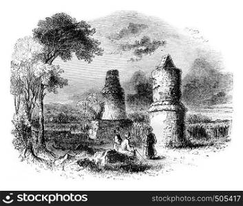 Ancient tombs near Tartous, Syria, vintage engraved illustration. Magasin Pittoresque 1842.