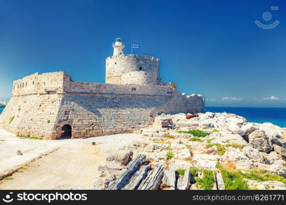 ancient Tower and Fort of Saint Nicholas in Rhodes, Greece