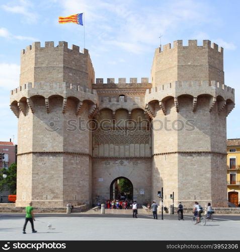 Ancient towers (Torres de Serranos) in Valencia, Spain
