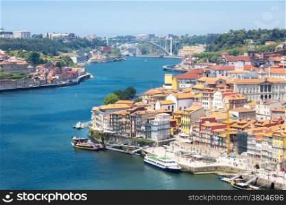 ancient Town of Porto along douro river from dom luiz bridge Portugal