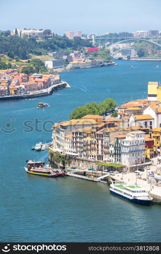 ancient Town of Porto along douro river from dom luiz bridge Portugal