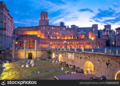 Ancient Trajans market and Forum square of Rome dawn view, capital city of Italy