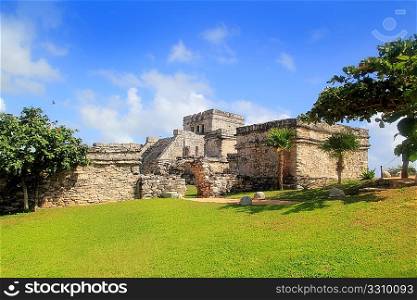 Ancient Tulum Mayan ruins Mexico Quintana Roo blue sky