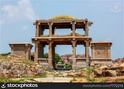 Ancient Vijayanagara Empire civilization ruins of H&i now famous tourist attraction. Sule Bazaar, H&i, Karnataka, India. Ancient ruins of H&i. Sule Bazaar, H&i, Karnataka, India