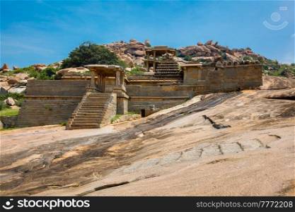 Ancient Vijayanagara Empire civilization ruins of Hampi now famous tourist attraction. Sule Bazaar, Hampi, Karnataka, India. Ancient ruins of Hampi. Sule Bazaar, Hampi, Karnataka, India
