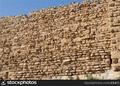 Ancient wall of medieval Kerak castle in Jordan