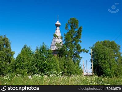 Ancient wooden church Pochozersky graveyard . village . Arkhangelsk region, Russia
