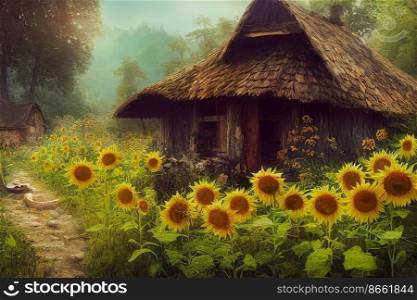 Ancient wooden house cute design 3d illustrated