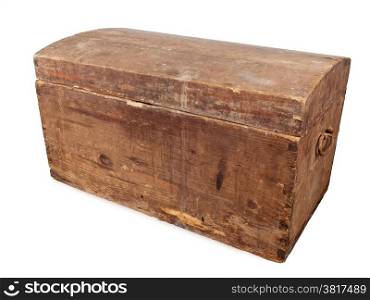 ancient wooden treasure chest isolated on white background, studio shot