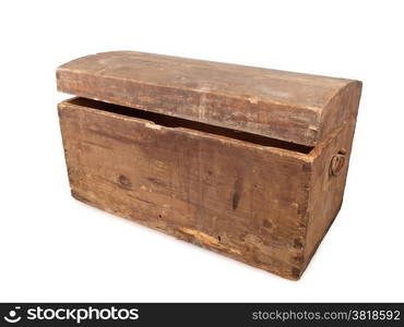 ancient wooden treasure chest isolated on white background, studio shot