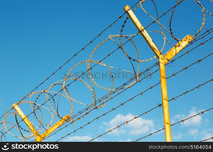 and cloudy sky in oman barbwire in the background