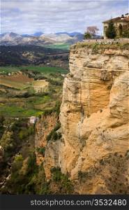 Andalucian landscape with high steep rock in Ronda, Southern Spain, Malaga province.