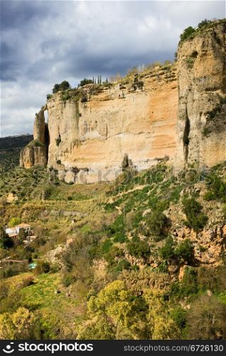 Andalusia landscape with high steep rock in Ronda, Southern Spain.