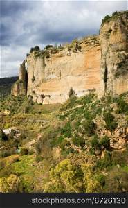 Andalusia landscape with high steep rock in Ronda, Southern Spain.