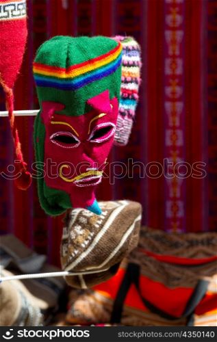 Andean dance mask at a craft market in Barrio De San Blas, Cuzco, Peru
