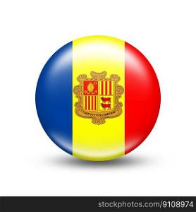 Andorra country flag in sphere with white shadow. Andorra country flag in sphere with shadow