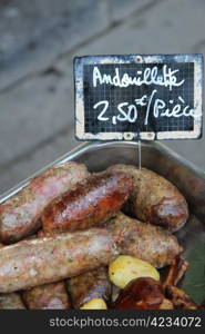 Andouillette sausage, made with pork (or occasionally veal), intestines or chitterlings