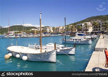 Andratx port marina with llaut boats in Mallorca balearic islands