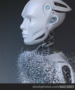 Android Robot revealing from particles. 3D illustration. Artificial intelligence illustration