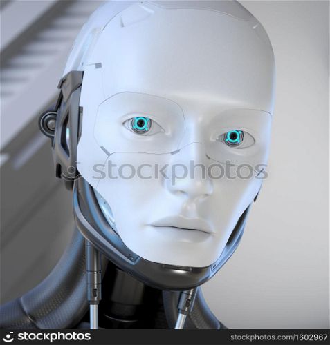 Android Robot&rsquo;s head close-up. 3D illustration. Android Robot&rsquo;s head close-up
