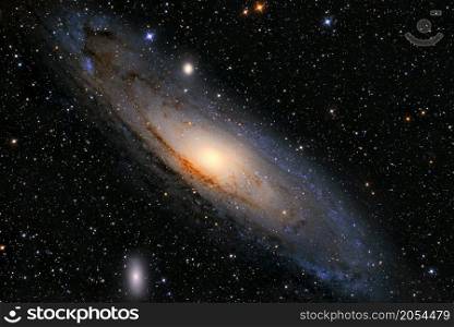 Andromeda Galaxy (M31) and its satellite galaxies (M32 and M110) in Andromeda constellation