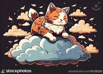 Angel Cat on Cloud in Heaven After Departed From Human World Created with Generative AI Technology