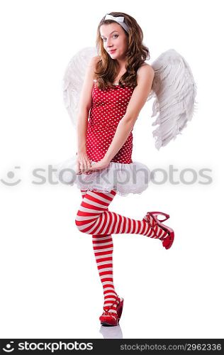 Angel in red clothing on white