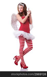 Angel in red clothing on white