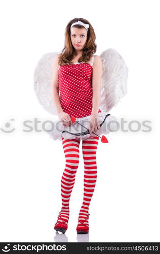 Angel in red clothing on white