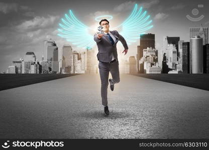 Angel investor concept with businessman with wings